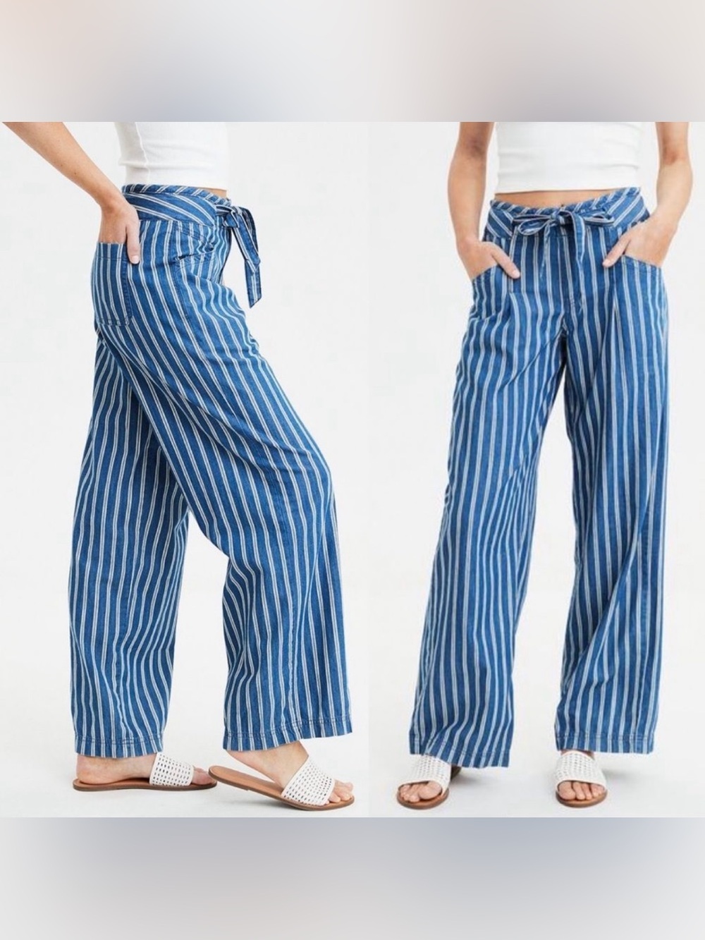 American Eagle Striped Wide-Leg Tie-Waist Pants